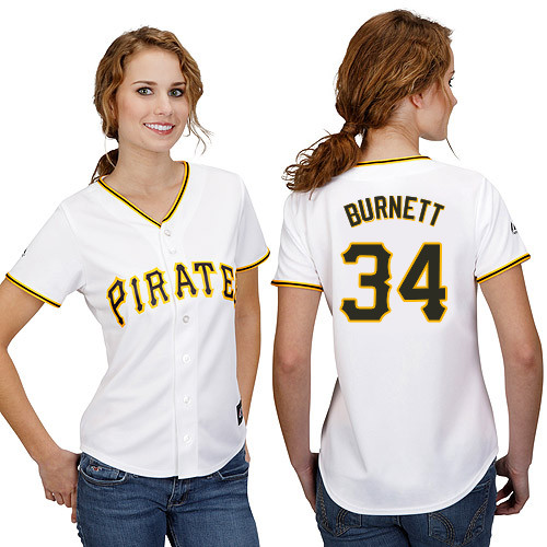 A-J Burnett #34 mlb Jersey-Pittsburgh Pirates Women's Authentic Home White Cool Base Baseball Jersey